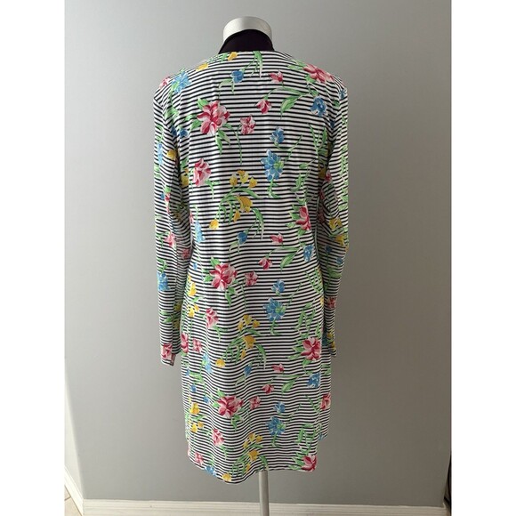 IBKUL Dress Size L Blue White Stripe Floral Mesh Sleeve Golf Fish Beach UPF - Picture 6 of 16